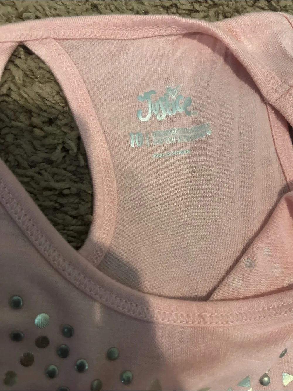 Justice Light Pink Studded Heart Tank